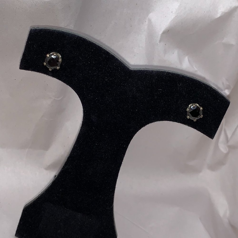 6mm Round Black Cz And Sterling Silver Post Earrings